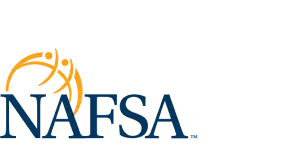 The logo of NAFSA (Association of International Educators), featuring an orange globe icon next to the organization’s acronym in dark blue.