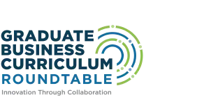 The logo of the Graduate Business Curriculum Roundtable, featuring a circular design with blue and green arcs next to the organization's name in bold blue letters.